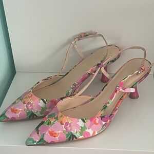 Nine West Pink Floral Slingback Heels